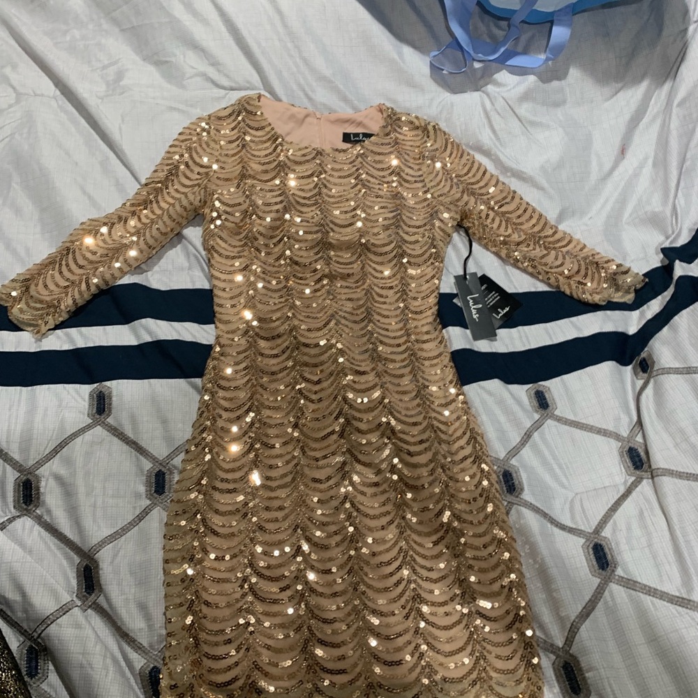 Lulu's Gold Sequin Prom Dress